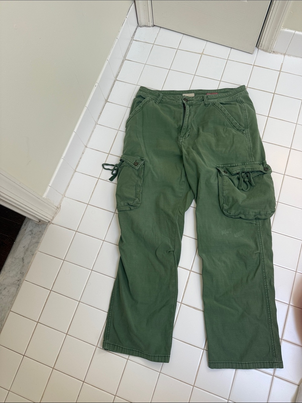 Anthropologie Olive Green Wide-Leg Cargo Pants